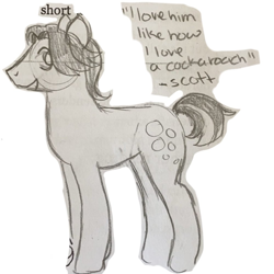 Size: 1000x1000 | Tagged: safe, artist:heartwoozy, imported from derpibooru, earth pony, pony, concave belly, grayscale, jerma985, male, monochrome, open mouth, open smile, ponified, rule 85, smiling, solo, stallion, traditional art