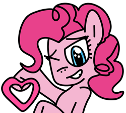 Size: 1120x1000 | Tagged: safe, artist:jadeharmony, imported from derpibooru, pinkie pie, earth pony, pony, female, grin, heart, holiday, mare, one eye closed, simple background, smiling, solo, transparent background, valentine's day, wink