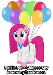 Size: 1805x2558 | Tagged: safe, artist:anime-equestria, edit, editor:bikerdash, imported from ponybooru, pinkie pie, earth pony, pony, 80s, :3, balloon, belt, clothes, cute, diapinkes, female, floating, jewelry, mare, necklace, pinkamena diane pie, shirt, simple background, solo, string, suit, text, then watch her balloons lift her up to the sky, transparent background, vector