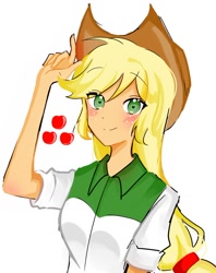 Size: 612x773 | Tagged: safe, artist:rainn__1026, imported from derpibooru, applejack, human, equestria girls, applejack's hat, beautiful, cowboy hat, cowgirl, cute, hat, humanized, jackabetes, looking at you, smiling, solo, stetson