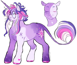 Size: 3595x3024 | Tagged: safe, artist:mysthooves, imported from derpibooru, oc, oc only, oc:dusk eclipsis sparkle, pony, unicorn, blushing, colored hooves, glasses, heart, heart mark, horn, kinsona, leonine tail, male, messy mane, signature, simple background, solo, sparkles, stallion, starry eyes, tail, unicorn oc, white background, wingding eyes