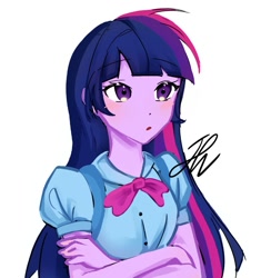 Size: 775x824 | Tagged: safe, artist:rainn__1026, imported from derpibooru, twilight sparkle, human, equestria girls, crossed arms, simple background, solo, white background