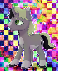 Size: 1716x2085 | Tagged: safe, artist:thatonefluffs, imported from derpibooru, oc, oc only, oc:dusty record, pony, unicorn, base used, colorful, ear piercing, earring, eyebrows, grunge, jewelry, piercing, scenecore, shading, solo, unshorn fetlocks