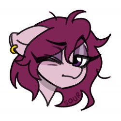 Size: 1570x1570 | Tagged: safe, artist:sickly-sour, imported from derpibooru, oc, oc only, oc:burgundy chalice, pony, bust, eyebrows, eyebrows visible through hair, looking at you, one eye closed, portrait, simple background, solo, white background