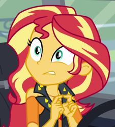 Size: 622x687 | Tagged: safe, imported from derpibooru, screencap, sunset shimmer, human, driving miss shimmer, equestria girls, equestria girls series, cropped, solo