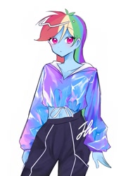 Size: 535x776 | Tagged: safe, artist:rainn__1026, imported from derpibooru, rainbow dash, human, equestria girls, clothes, midriff, simple background, solo, standing, white background