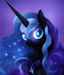 Size: 768x896 | Tagged: safe, imported from derpibooru, nightmare moon, alicorn, pony, ai content, ai generated, bust, female, generator:stable diffusion, looking at you, mare, portrait, solo