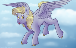 Size: 1693x1080 | Tagged: safe, artist:violetpony11, imported from derpibooru, derpy hooves, pegasus, pony, female, flying, solo, tongue out