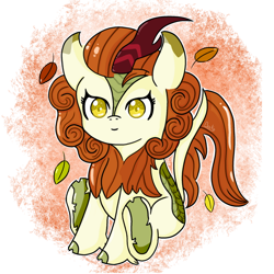 Size: 600x600 | Tagged: safe, artist:demonikpl, imported from derpibooru, autumn blaze, kirin, cloven hooves, female, leaves, simple background, solo, transparent background