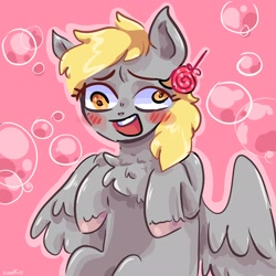 Size: 2048x2048 | Tagged: safe, artist:dmitrymemovznok, imported from derpibooru, derpy hooves, pegasus, pony, blushing, chest fluff, smiling, solo