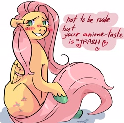 Size: 2048x2033 | Tagged: safe, artist:dmitrymemovznok, imported from derpibooru, fluttershy, pegasus, pony, blushing, smiling, solo, text