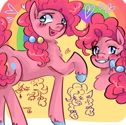 Size: 2048x2033 | Tagged: safe, artist:dmitrymemovznok, imported from derpibooru, pinkie pie, earth pony, pony, ><, alternate hairstyle, colored hooves, eyes closed, heart, heart tongue, open mouth, smiling, solo