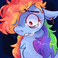 Size: 2048x2033 | Tagged: safe, artist:dmitrymemovznok, imported from derpibooru, rainbow dash, pegasus, pony, bust, crying, ear piercing, eyebrow slit, eyebrows, piercing, sad, solo