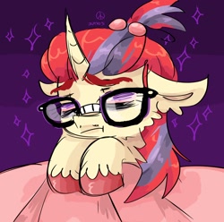 Size: 2048x2033 | Tagged: safe, artist:dmitrymemovznok, imported from derpibooru, moondancer, pony, unicorn, floppy ears, fluffy, glasses, sad, solo