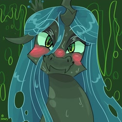 Size: 2048x2033 | Tagged: safe, artist:dmitrymemovznok, imported from derpibooru, queen chrysalis, changeling, blushing, fangs, looking at you, solo