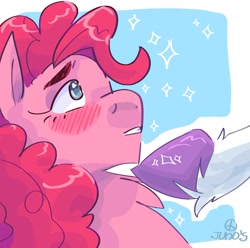 Size: 2048x2033 | Tagged: safe, artist:dmitrymemovznok, imported from derpibooru, pinkie pie, rarity, earth pony, pony, unicorn, blushing, female, lesbian, offscreen character, raripie, shipping, solo focus, unshorn fetlocks