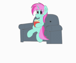 Size: 560x467 | Tagged: safe, artist:amateur-draw, imported from derpibooru, oc, oc only, oc:belle boue, pony, unicorn, animated, animation test, eating, food, gif, male, popcorn, simple background, solo, stallion, white background