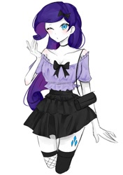 Size: 589x838 | Tagged: safe, artist:rainn__1026, imported from derpibooru, rarity, human, equestria girls, blouse, bow, choker, clothes, cutie mark on equestria girl, fishnets, looking at you, one eye closed, simple background, skirt, solo, stockings, thigh highs, white background, wink, winking at you