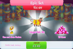 Size: 1268x856 | Tagged: safe, imported from derpibooru, steven magnet, bull, cow, bundle, bush, clothes, cloven hooves, costs real money, english, gameloft, gem, horn, lunar new year, mobile game, my little pony: magic princess, numbers, official, ox, sale, solo, solo focus, text, unnamed character, unnamed cow