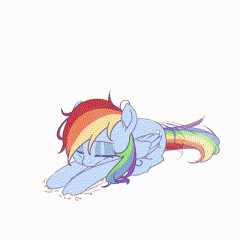 Size: 240x240 | Tagged: safe, artist:xiaolin610, imported from derpibooru, rainbow dash, pegasus, pony, animated, dishevelled, female, mare, simple background, sleeping, solo, tail, tail wag, tired, white background