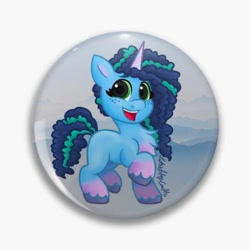Size: 600x600 | Tagged: safe, artist:katiecoolchic, imported from derpibooru, pony, unicorn, button design, chest fluff, cornrows, female, freckles, g5, looking at you, mare, misty brightdawn, open mouth, open smile, pin, raised hoof, smiling, solo, standing, three quarter view