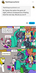 Size: 1174x2373 | Tagged: safe, artist:ask-luciavampire, imported from derpibooru, oc, changeling, earth pony, pegasus, pony, succubus, unicorn, ask, game, tumblr