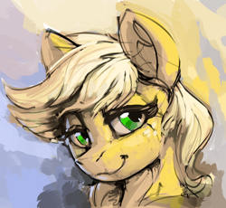 Size: 2176x2000 | Tagged: safe, artist:dimfann, imported from derpibooru, applejack, earth pony, pony, abstract background, bust, female, freckles, mare, solo