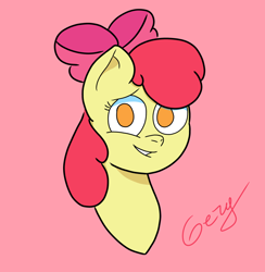 Size: 2894x2962 | Tagged: safe, artist:realgero, imported from derpibooru, apple bloom, earth pony, pony, female, filly, foal, looking at you, pink background, simple background