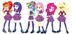 Size: 1024x488 | Tagged: safe, artist:lovemonsterhigh123, imported from twibooru, applejack, fluttershy, pinkie pie, rainbow dash, rarity, sunset shimmer, equestria girls, alternate universe, clothes, crystal prep academy uniform, image, needs more jpeg, school uniform, shadowbolts