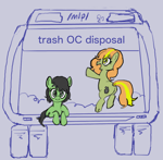 Size: 790x776 | Tagged: safe, artist:anonymous, oc, oc only, oc:filly anon, earth pony, pony, /mlp/, female, filly, garbage truck, requested art