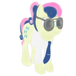 Size: 2000x2000 | Tagged: safe, artist:squishment, bon bon, sweetie drops, earth pony, alternate hairstyle, background removed, clothes, glasses, ponytail, short tail, solo