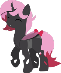 Size: 1607x1924 | Tagged: safe, artist:ponyrailartist, imported from derpibooru, oc, oc only, oc:heartstring fiddler, changeling, cheerful, happy, pink changeling, simple background, solo, transparent background, walking