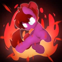 Size: 3300x3300 | Tagged: safe, artist:mochi_nation, imported from derpibooru, oc, oc only, earth pony, pony, bow, commission, female, fire, glowing, glowing eyes, hair bow, mare, open mouth, solo, tail, tail bow