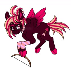 Size: 1359x1359 | Tagged: safe, artist:xwildwhirlx, imported from derpibooru, oc, oc only, oc:venus, pegasus, pony, bow (weapon), clothes, cloven hooves, collar, cupid, ear piercing, eyeshadow, feminine stallion, heart, heart eyes, holiday, leg warmers, makeup, male oc, messy mane, piercing, simple background, smiling, solo, spiked collar, valentine's day, white background, wingding eyes