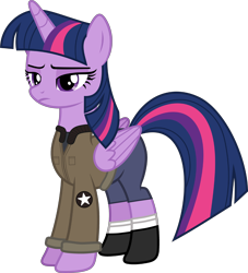 Size: 3720x4096 | Tagged: safe, artist:edy_january, artist:starryshineviolet, edit, imported from derpibooru, vector edit, twilight sparkle, alicorn, pony, boots, clothes, girls und panzer, jacket, marine, marines, military, military uniform, pants, saunders, shirt, shoes, short pants, soldier, soldier pony, solo, stockings, t-shirt, thigh highs, twilight sparkle (alicorn), uniform, united states, vector