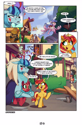 Size: 3500x5369 | Tagged: safe, artist:light262, artist:orin331, imported from derpibooru, lily, lily valley, sonata dusk, sunset shimmer, vapor trail, oc, oc:alice, oc:patch, earth pony, pegasus, siren, unicorn, comic:together forever, bow, construction pony, hair bow, ponyville