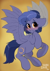 Size: 1388x1971 | Tagged: safe, artist:shinizavr, imported from derpibooru, oc, oc:phantom (estories), pegasus, pony, blushing, female, mare, rule 63, solo