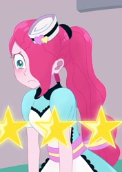 Size: 2894x4093 | Tagged: safe, artist:haibaratomoe, imported from derpibooru, pinkie pie, human, equestria girls, equestria girls series, five stars, spoiler:eqg series (season 2), apron, clothes, customer rating, female, high res, rating, review, sad, scene interpretation, server pinkie pie, shop, sweet snacks cafe, waitress, when she doesn't smile