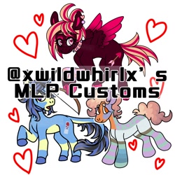 Size: 1500x1500 | Tagged: safe, artist:xwildwhirlx, imported from derpibooru, oc, oc only, oc:cloudy, oc:slide, oc:venus, earth pony, pegasus, pony, unicorn, advertisement, advertisement in description, advertising, commission, commission info