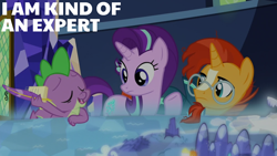 Size: 1920x1080 | Tagged: safe, edit, edited screencap, editor:quoterific, imported from derpibooru, screencap, spike, starlight glimmer, sunburst, dragon, pony, unicorn, season 8, the parent map, spoiler:s08, cutie map, female, male, mare, quill, stallion, twilight's castle