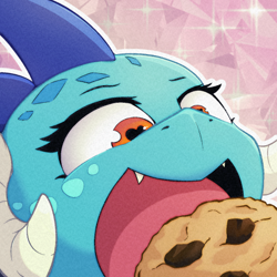 Size: 480x480 | Tagged: safe, artist:biskydraws, imported from derpibooru, princess ember, dragon, close-up, cookie, cute, dragoness, eating, emberbetes, female, food, heart, heart eyes, open mouth, solo, wingding eyes