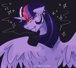 Size: 2048x1820 | Tagged: safe, artist:dmitrymemovznok, imported from derpibooru, twilight sparkle, alicorn, pony, blood, ear piercing, looking back, piercing, rear view, smiling, smirk, solo, twilight sparkle (alicorn)