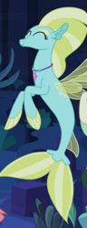 Size: 221x576 | Tagged: safe, imported from derpibooru, screencap, seapony (g4), surf and/or turf, aqua fizz, background sea pony, colored pupils, cropped, eyes closed, eyeshadow, female, fin wings, fins, fish tail, jewelry, makeup, male, mare, necklace, ocean, seaquestria, smiling, solo, solo focus, tail, underwater, water, wings