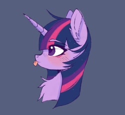 Size: 1280x1182 | Tagged: safe, artist:belkaart0w0, imported from derpibooru, twilight sparkle, alicorn, pony, :p, bust, chest fluff, ear fluff, eyebrows, eyebrows visible through hair, female, looking left, mare, simple background, solo, tongue out, twilight sparkle (alicorn)