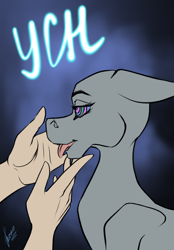 Size: 1640x2360 | Tagged: safe, artist:stirren, imported from derpibooru, pony, :p, commission, ears back, hand, hypnosis, hypnotized, open mouth, swirly eyes, tongue out, your character here