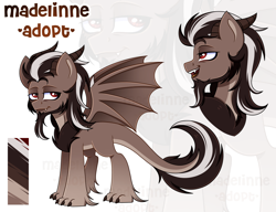 Size: 2500x1917 | Tagged: safe, artist:madelinne, imported from derpibooru, oc, oc only, dracony, dragon, hybrid, adoptable, adoptable open, adoption, bat wings, claws, red eyes, solo, wings, zoom layer