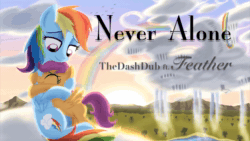 Size: 1280x720 | Tagged: safe, artist:feather-ponyart, artist:thedashdub, artist:walliscolours, imported from derpibooru, rainbow dash, scootaloo, bird, pegasus, pony, 2013, animated, artifact, brony music, cloud, cloudsdale, cute, duo, duo female, female, filly, foal, hug, link in description, lyrics in the description, mare, mountain, mountain range, music, nostalgia, old art, rainbow, scootalove, sound, tree, video, webm, youtube, youtube link, youtube video