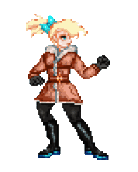 Size: 800x1000 | Tagged: safe, artist:menalia, imported from derpibooru, human, them's fightin' herds, animated, boots, clothes, coat, community related, female, gif, gloves, humanized, pants, pixel art, ponytail, ribbon, shoes, simple background, solo, stockings, street fighter, style emulation, thigh highs, transparent background, velvet (tfh)