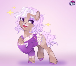 Size: 2856x2500 | Tagged: safe, artist:anriemper, imported from derpibooru, oc, oc only, oc:anon, earth pony, pony, eyelashes, eyeshadow, female, full body, looking at you, makeup, piercing, simple background, smiling, smiling at you, sparkles, standing
