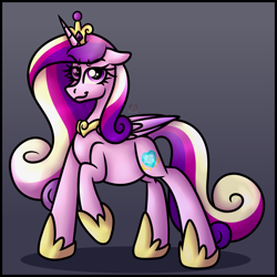 Size: 3000x3000 | Tagged: safe, artist:sadfloorlamp, imported from derpibooru, part of a set, princess cadance, alicorn, pony, abdominal bulge, cadancepred, colored, colored wings, content, crown, digestion, digestion without weight gain, eyebrows, eyebrows visible through hair, eyelashes, female, floppy ears, folded wings, frame, gradient background, gradient mane, gradient tail, gradient wings, happy, high res, hoof shoes, jewelry, lightly watermarked, long mane, looking at you, mare, mass vore, multiple prey, part of a series, peytral, post-vore, princess shoes, raised hoof, regalia, satisfied, shading, slim, smiling, smug, smugdance, solo, standing, striped mane, striped tail, stuffed, stuffed belly, tail, thin, unknown prey, vore, wall of tags, watermark, wings